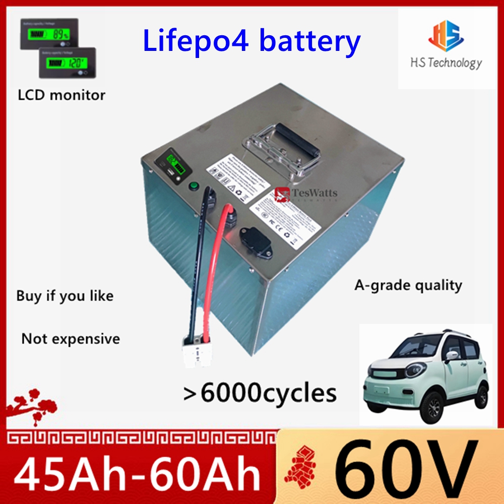 60V 50Ah Electric Scooter Battery - HS Lifepo4 60V 45Ah 50Ah 60Ahリチウム電池、3000Wミニ電動三輪車、大人用電動三輪車カバー付きモビリティスクーター用